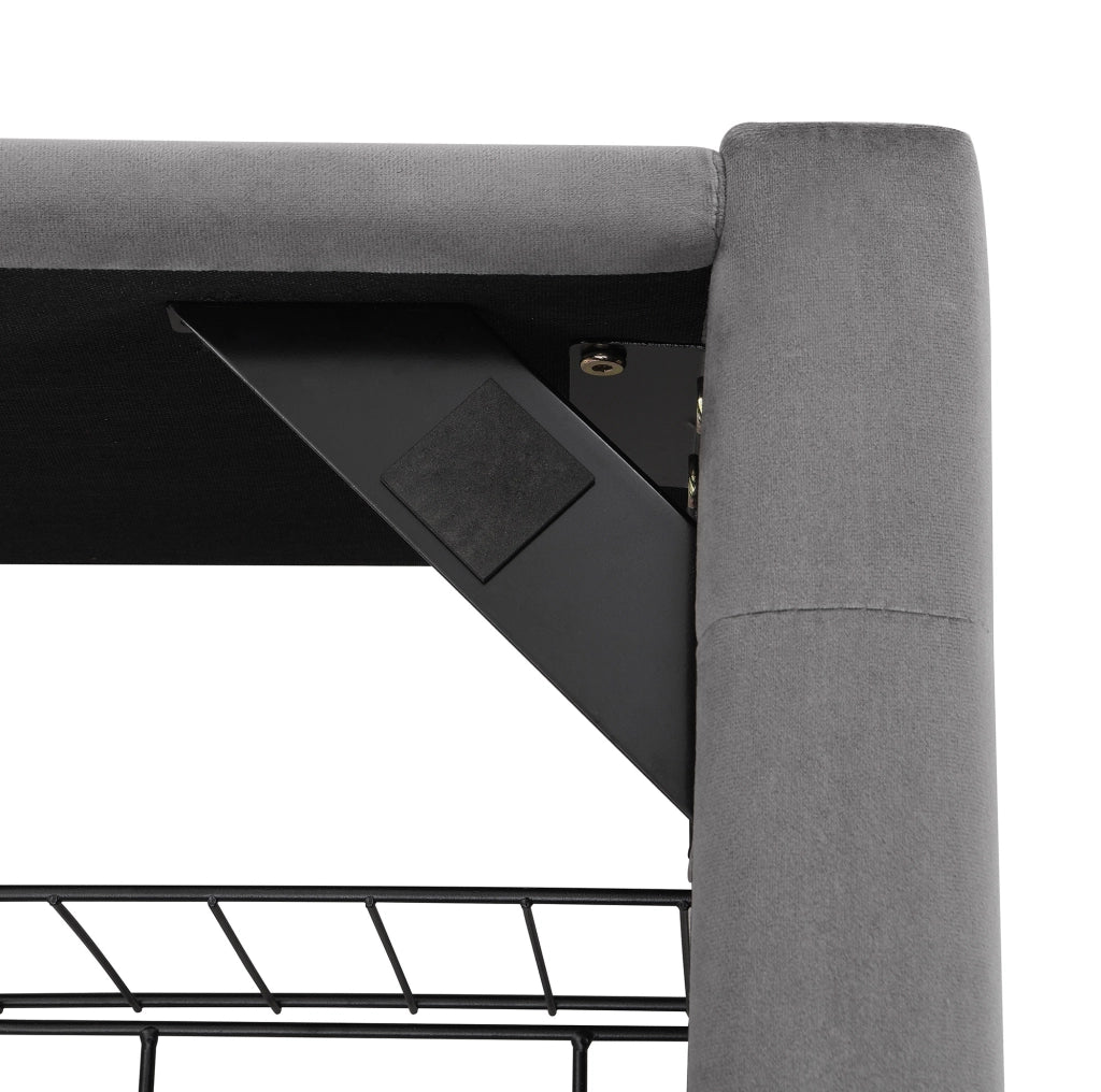 Letto imbottito con contenitore e cassetti in velluto grigio