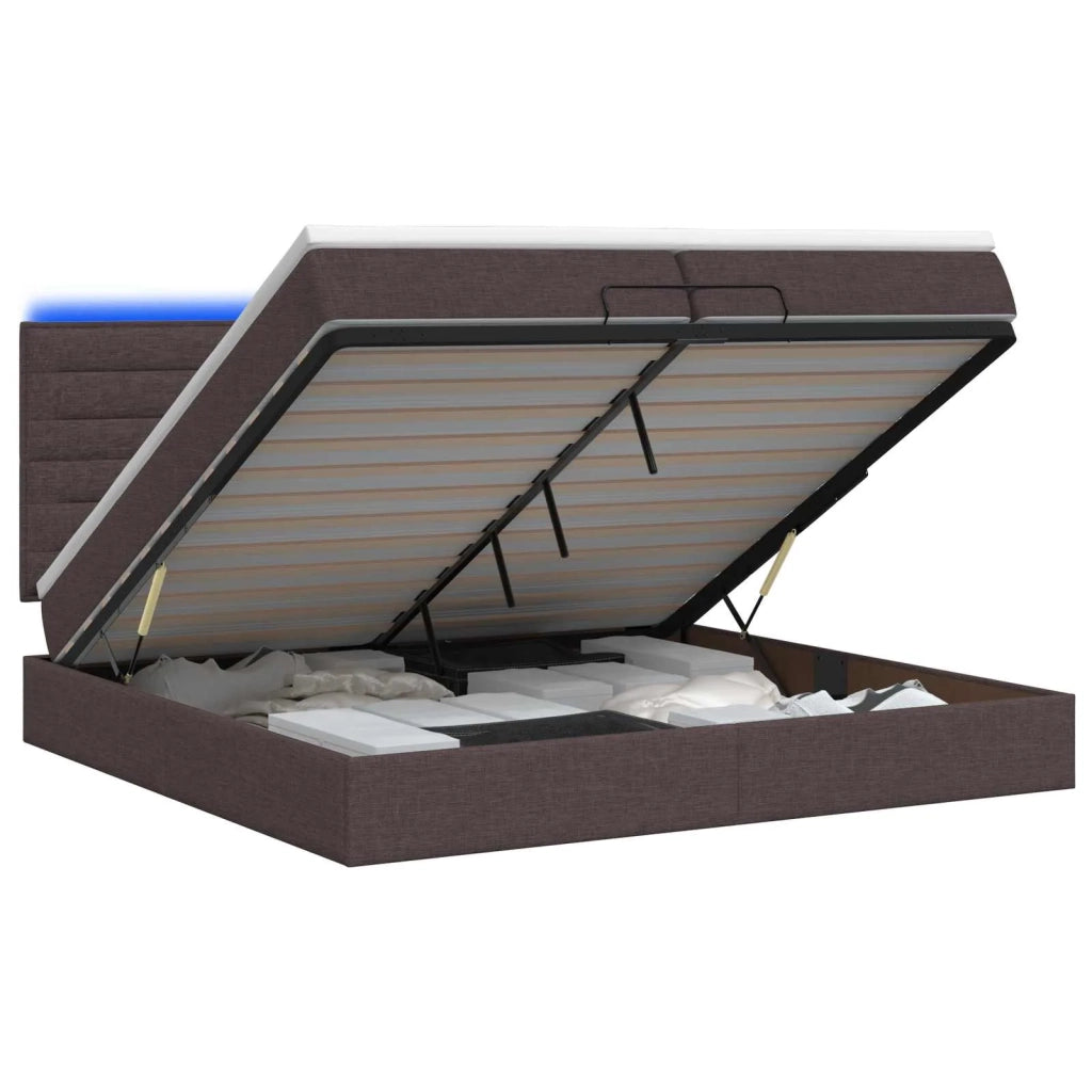 Letto Ottomano con Materasso e LED Marrone Scuro 200 x 200 cm 3458017
