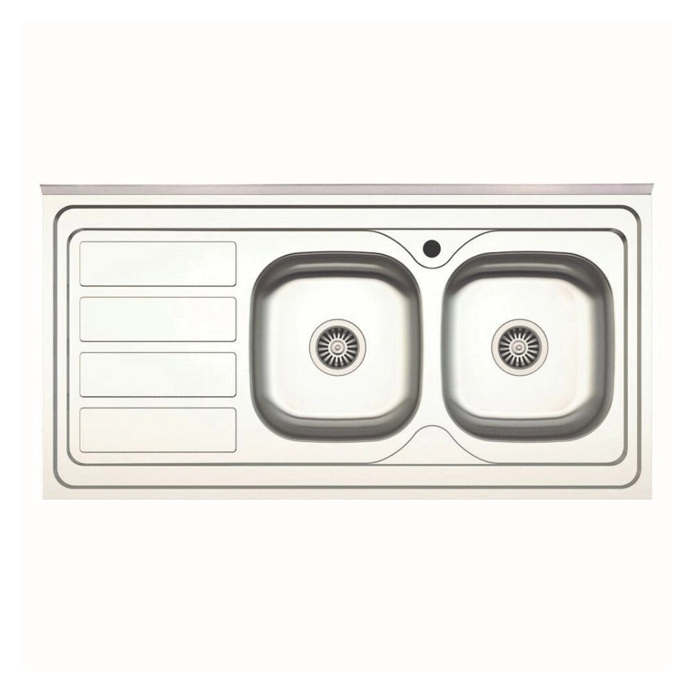 Lavello da appoggio SA46 due vasche con gocciolatoio sinistro 120x60cm. inox