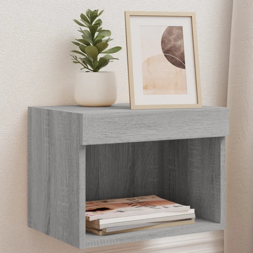 Comodino con Luci LED a Parete-Tavolino da notte Grigio Sonoma 821390