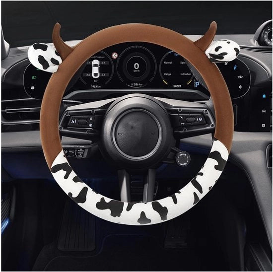 Supporto per volante antiscivolo - morbido - nero/caffè - respirante - caldo - 38 cm - decorazione per accessori auto - volante auto