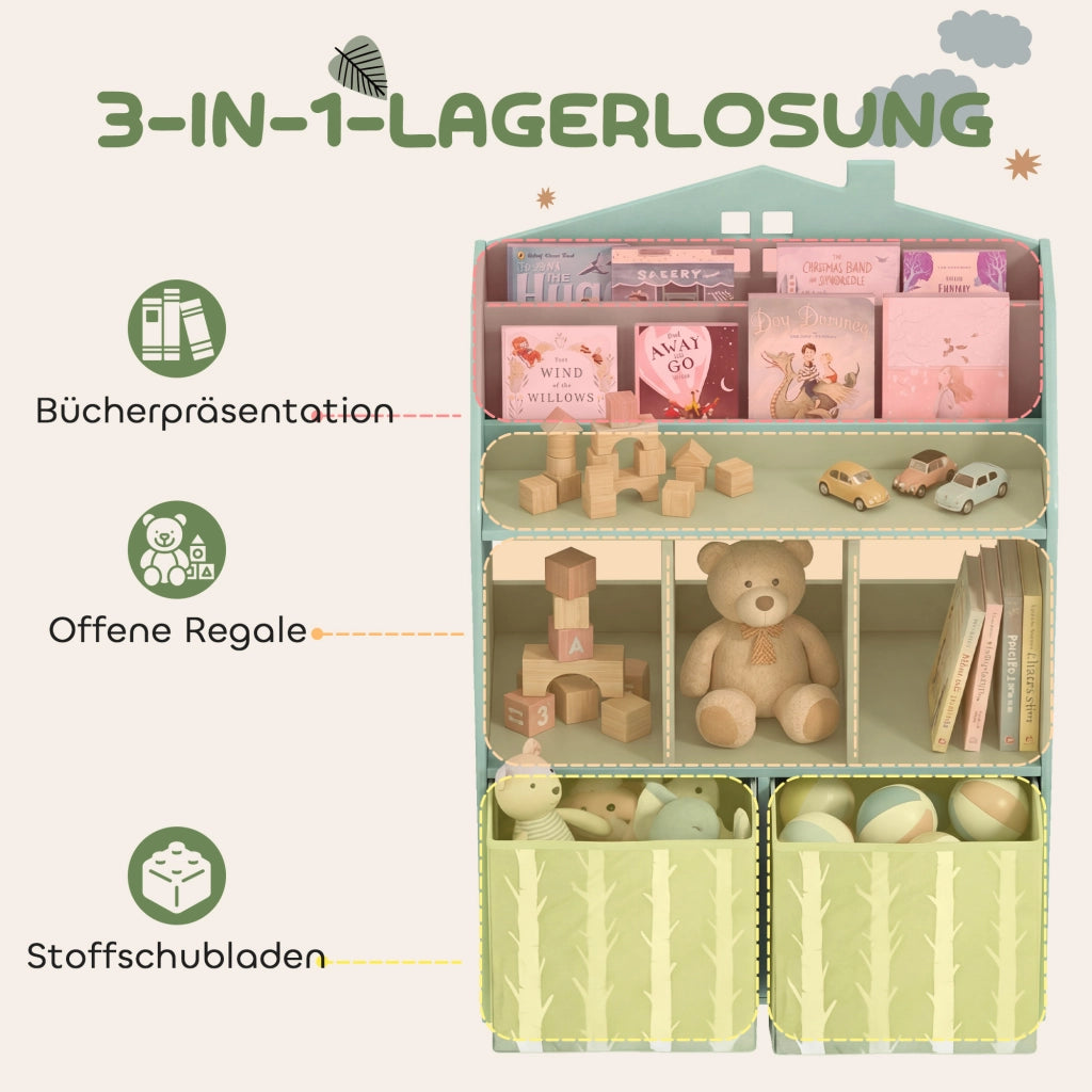 Libreria per bambini con 2 cassetti in tessuto ¨C zephmum ¨C 62.5x30x91.5 cm Verde