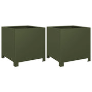 2 pz Fioriere | Cassetta per fiori | Vaso da Giardino Verde Oliva 40x40x40 cm in Acciaio
