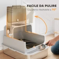 Lettiera per Gatti Chiusa XXL in Acciaio Inox, Coperchio Apribile a 90° e Doppie Porte, 70x50x46.5 cm, Grigio