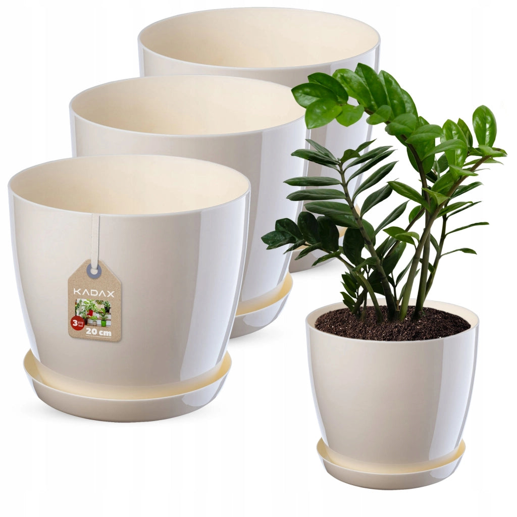 Vaso da fiori KADAX, coprivaso, 20 cm, supporto per fiori, plastica color crema, 3 pezzi.