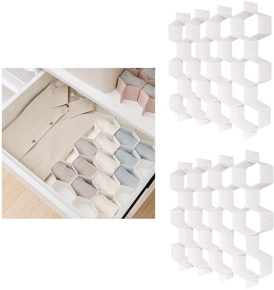 Organizzatore di carreggiata in plastica con 18 diverse sezioni per cinture, calze, mutande, contenitore di stoccaggio (bianco, 2 pezzi)