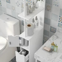 Mobiletto Colonna Bagno, Mobile Bagno con Cassetti, Mensole Aperte, Armadietto, 15 x 33 x 136,5 cm, Bianco