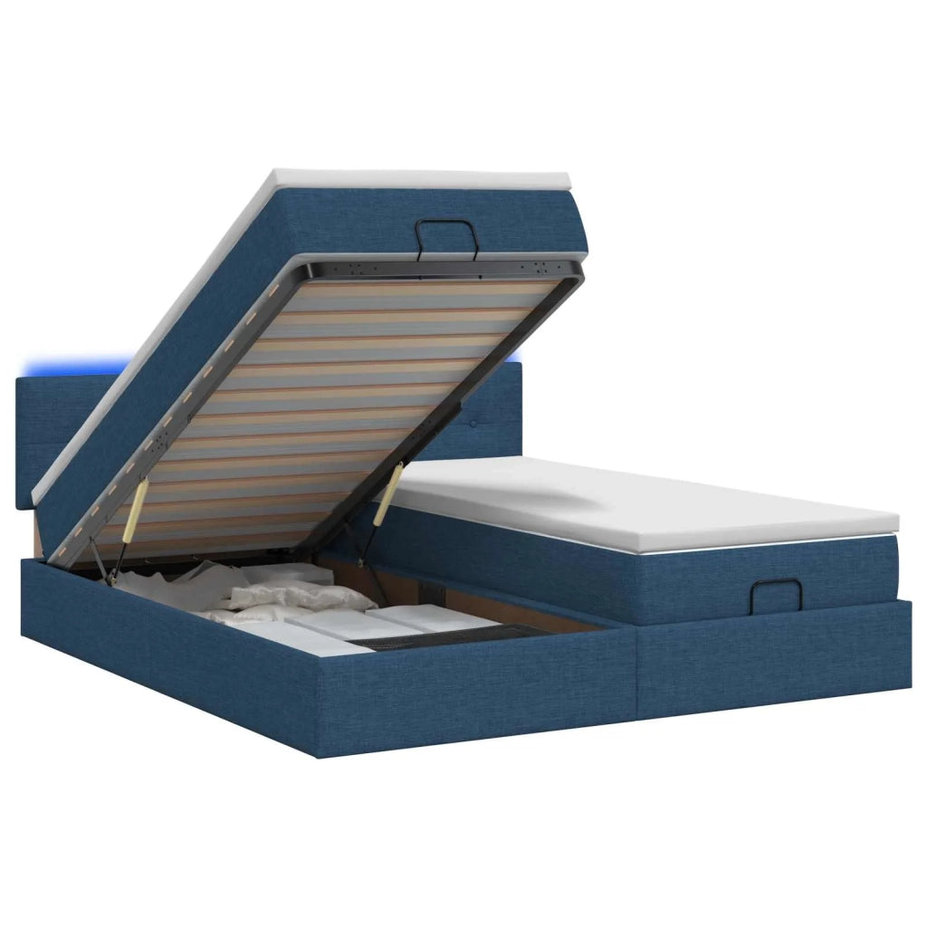 Letto Ottomano con Materasso e LED Blu 180 x 200 cm Tessuto 3457279