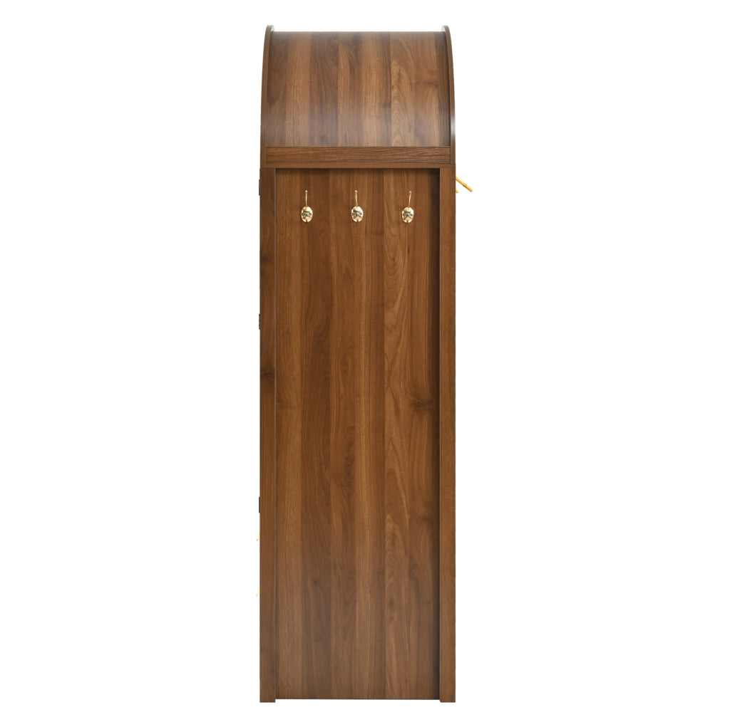 Armadio 80x50x179 cm con ante curve e pannelli in rattan; in MDF noce