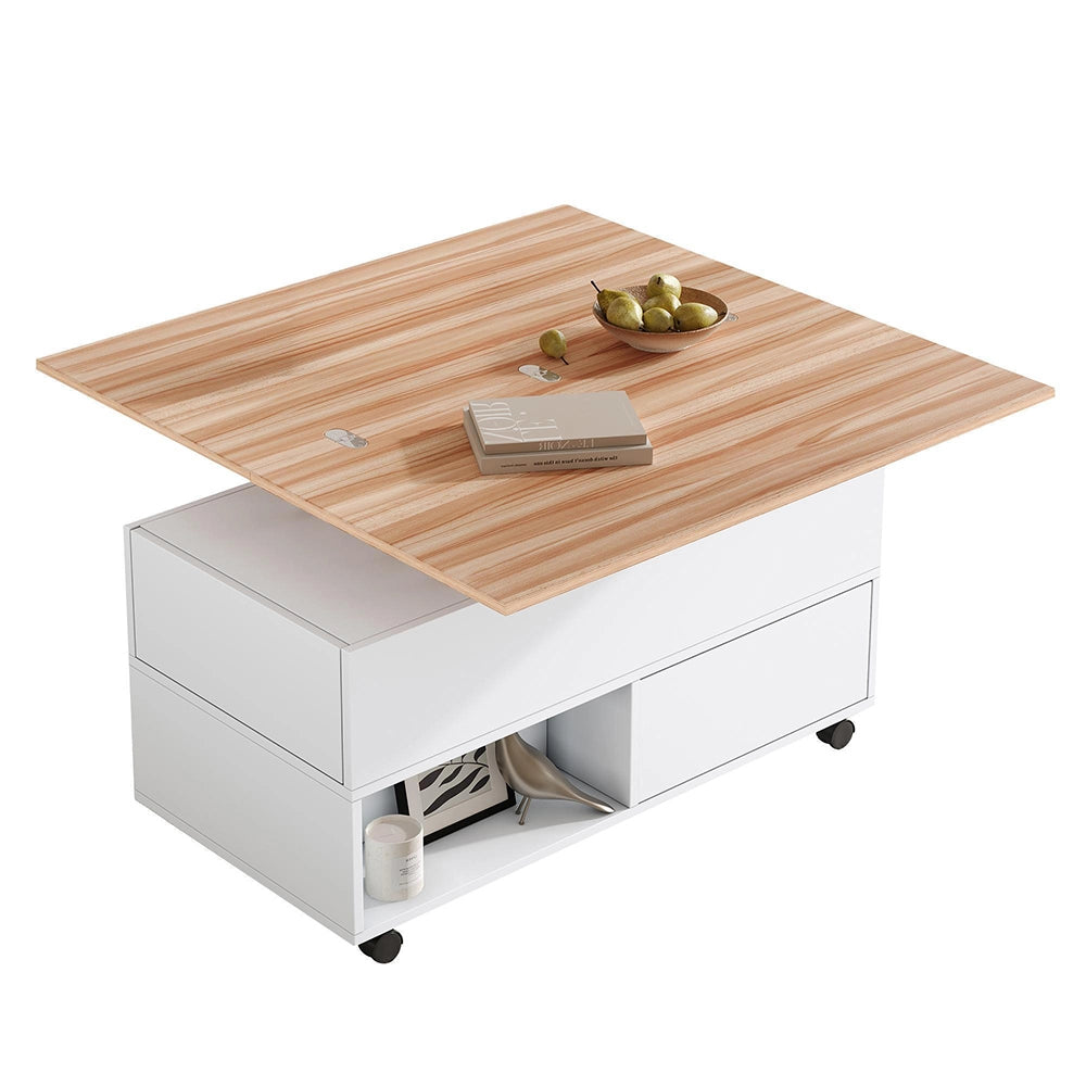 Tavolino regolabile - Xylo - 100x50cm 4 ruote bianco/legno
