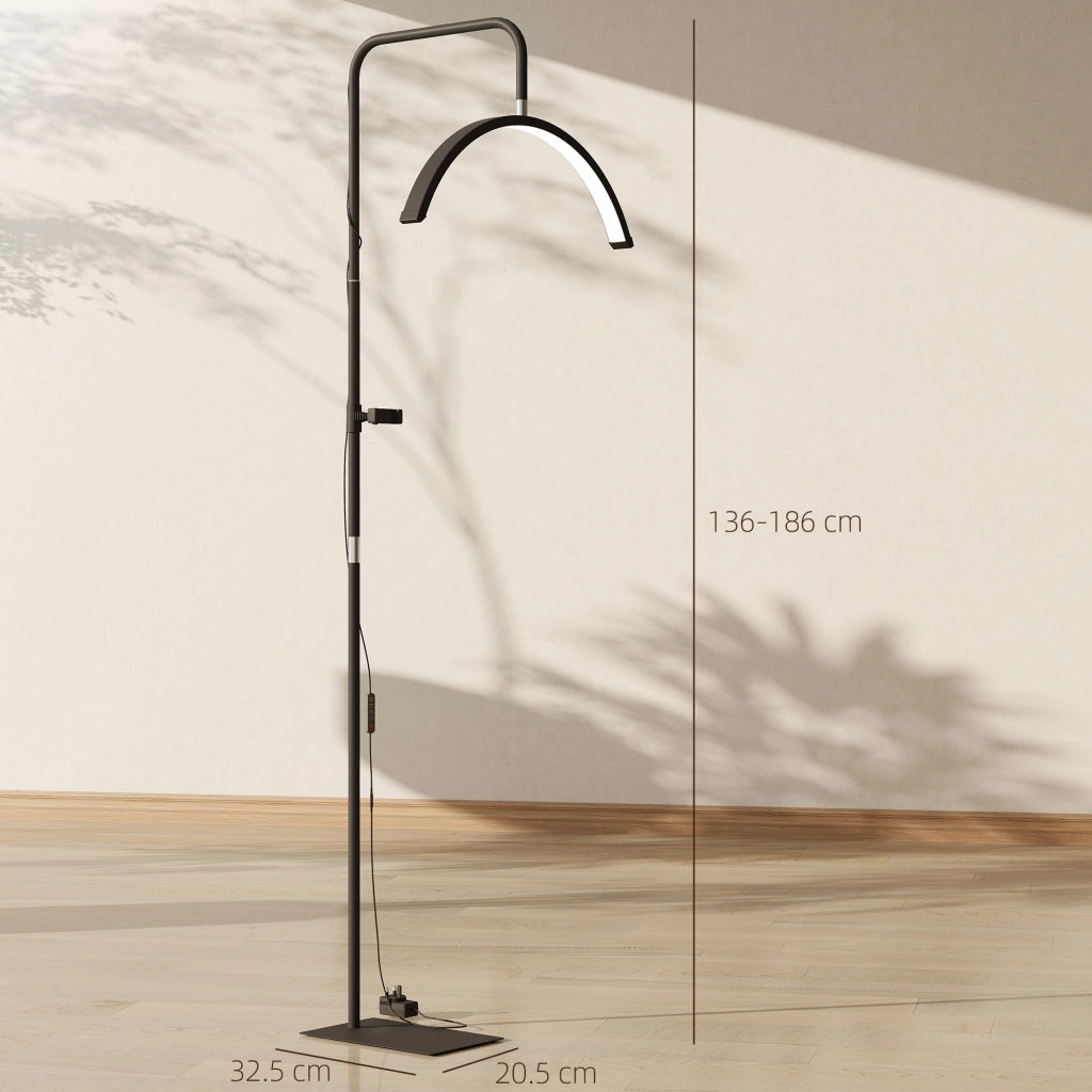 Lampada da Terra LED con Testa a Mezza Luna, Altezza e Temperatura Colore Regolabili, Telecomando, Nero