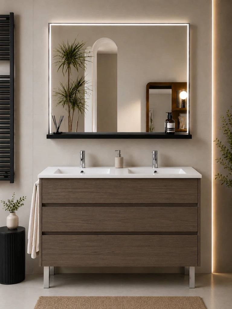 Mobile bagno con lavabo ORIGENBATH IMPERIA senza specchio 120x45 cm doppio lavabo frassino tea