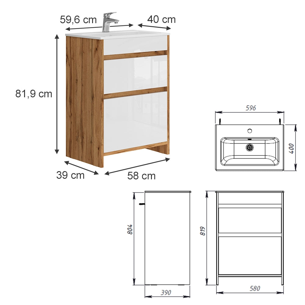 Vicco Set di mobili da bagno Quercia dorata 2 parti, base 60 cm