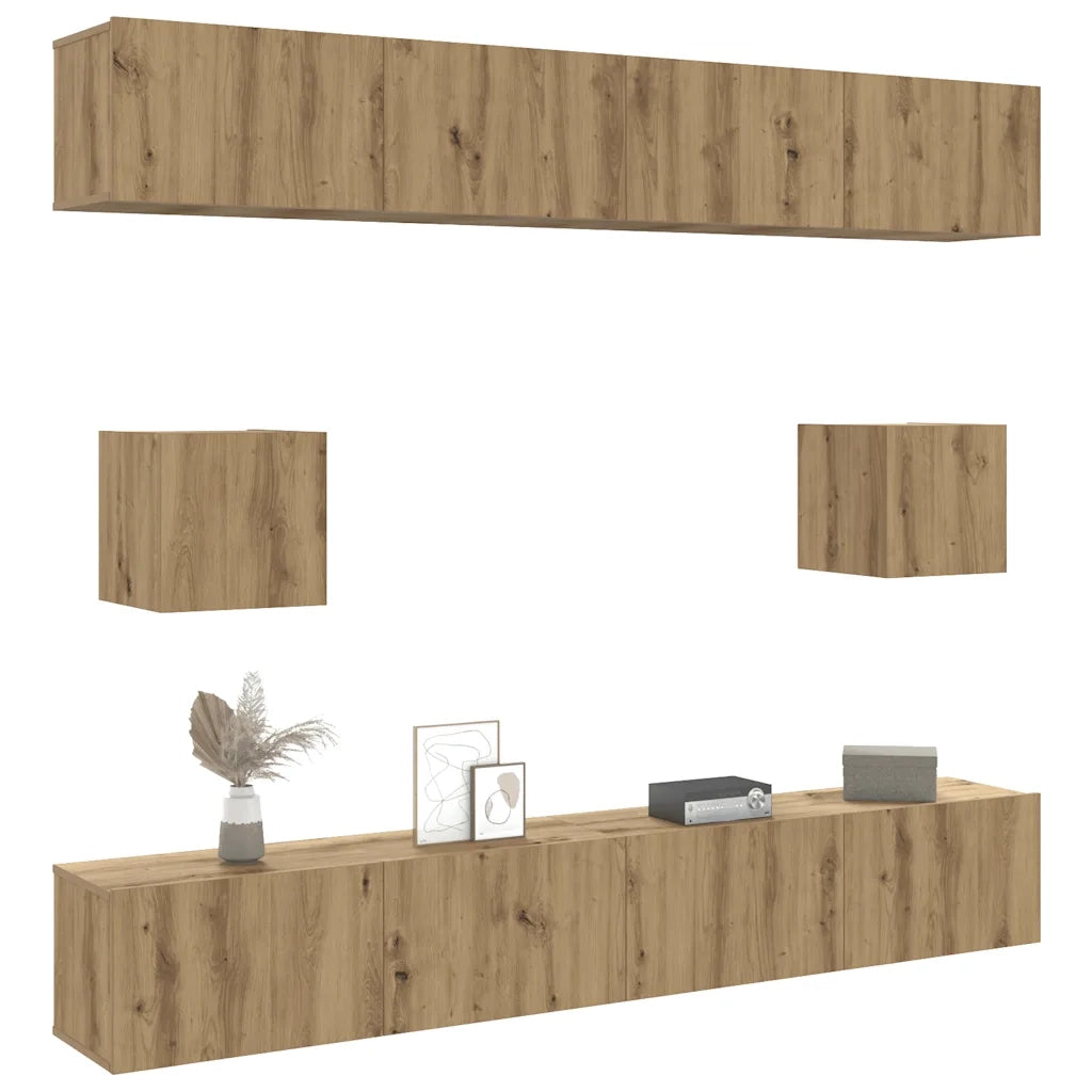 Set Mobile TV 6 pz | Armadietto TV | Mobile Porta TV Montato a Parete Rovere in Legno Multistrato