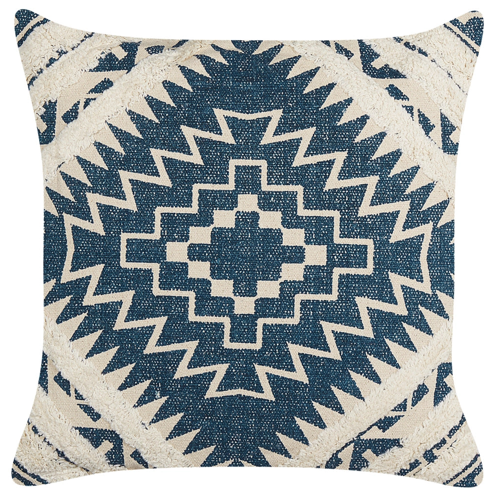 Set di 2 cuscini decorativi blu e beige cotone 50 x 50 cm motivo geometrico stampa boho decor accessori