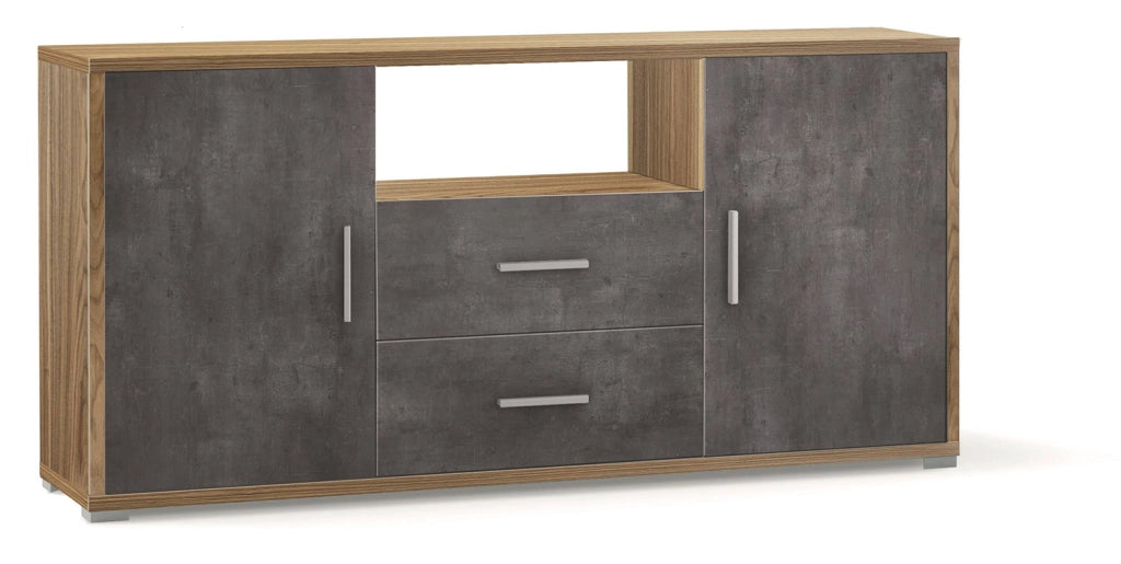 Madia 2 Ante 2 Cassetti 174x84x41 cm Noce Stelvio/Ossido Nero