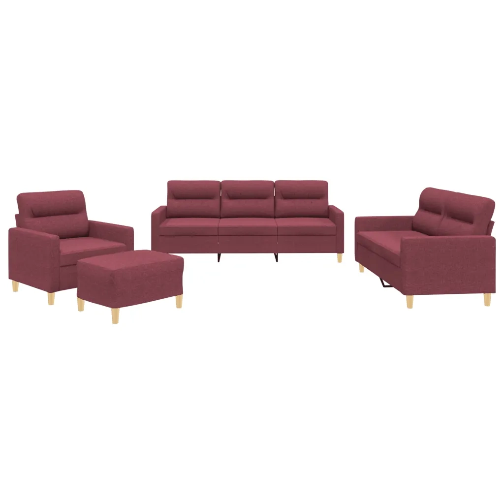 Set di Divani 4 pz con Cuscini Rosso Vino in Tessuto 3201550