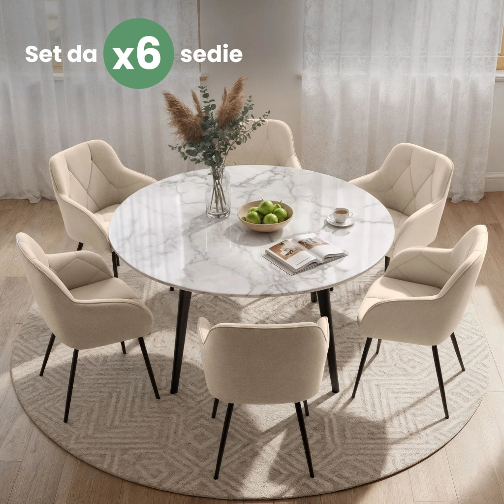 Set di 6 Sedie in velluto trapuntato DIAMANTE Beige gambe nere