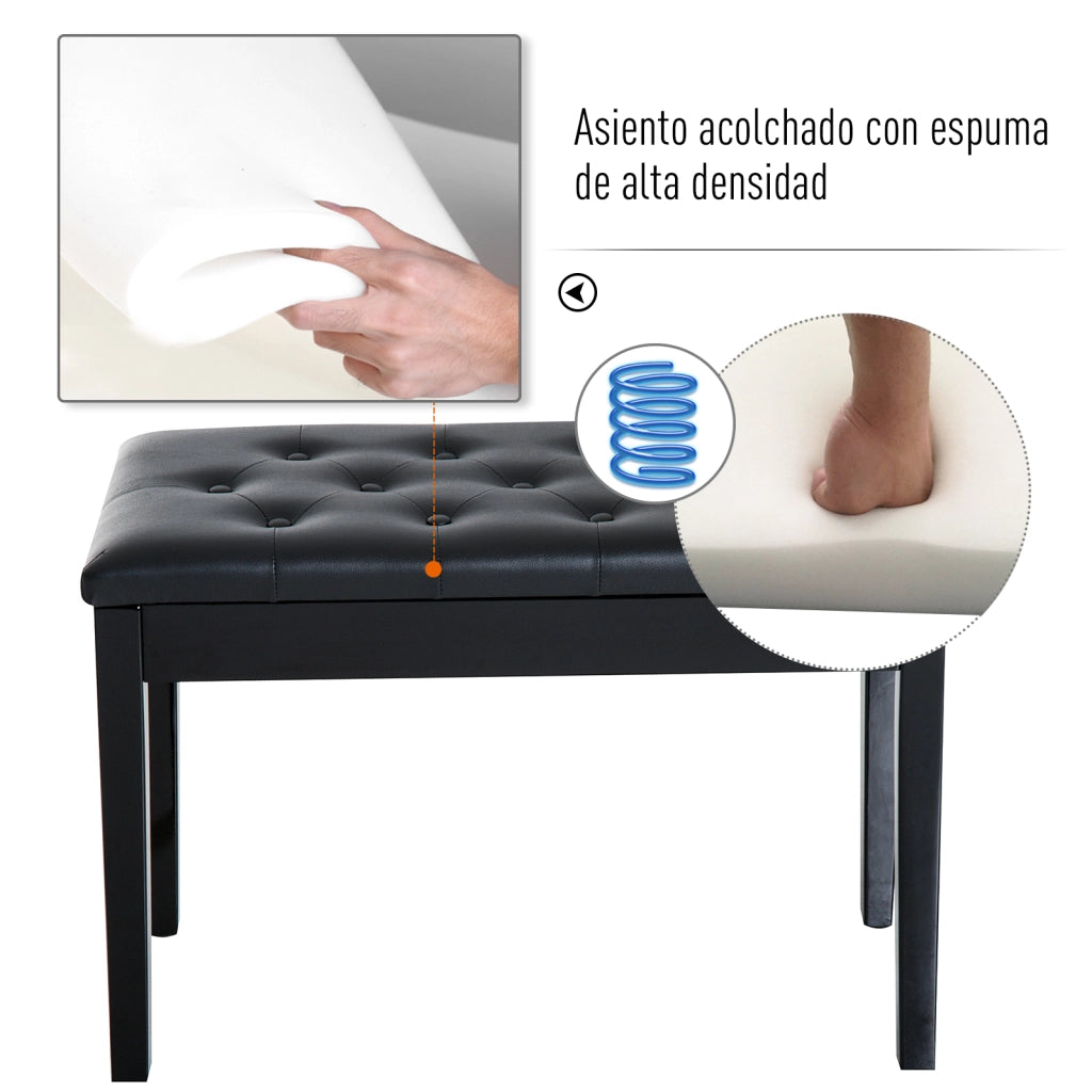 Sgabello da Pianoforte con Sgabelo Imbottito e Sottosella ¨C zephmum ¨C 76x36x50 cm Nero