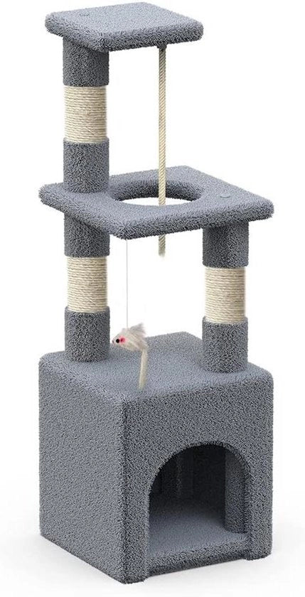 Casa per Gatti con Piattaforma e Grotta - Krabpaal Stabile per Gatti - Altezza 88 cm - Grigio