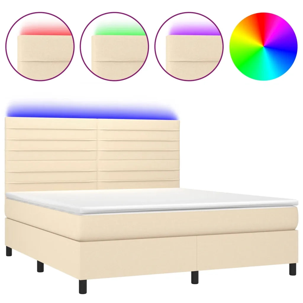 Letto a Molle con Materasso e LED Crema 160x200 cm in Tessuto cod mxl 35350