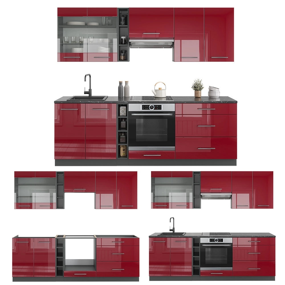 Cucina componibile Fame-Line Bordeaux lucido/Antracite 235 cm senza piano di lavoro Vicco