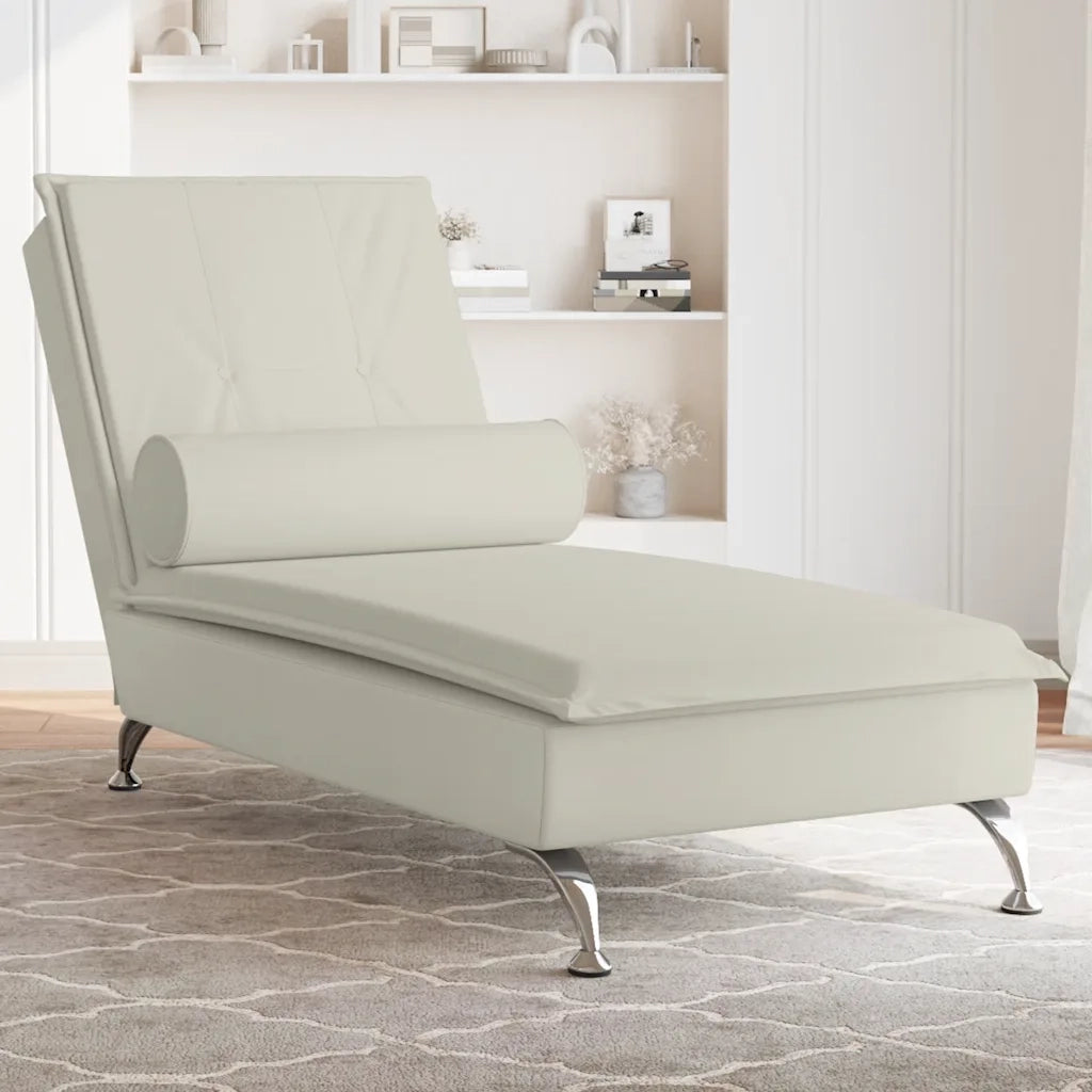 Chaise Longue Massaggi con Cuscino a Rullo Crema in Velluto CFW8197675