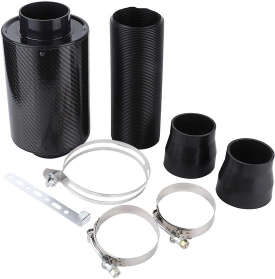 Kit di Intake d'aria a Fibra di Carbonio Universale - Incluso Tubo di Aspirazione d'aria - Guanto in Silicone e Set di Filtro per Auto