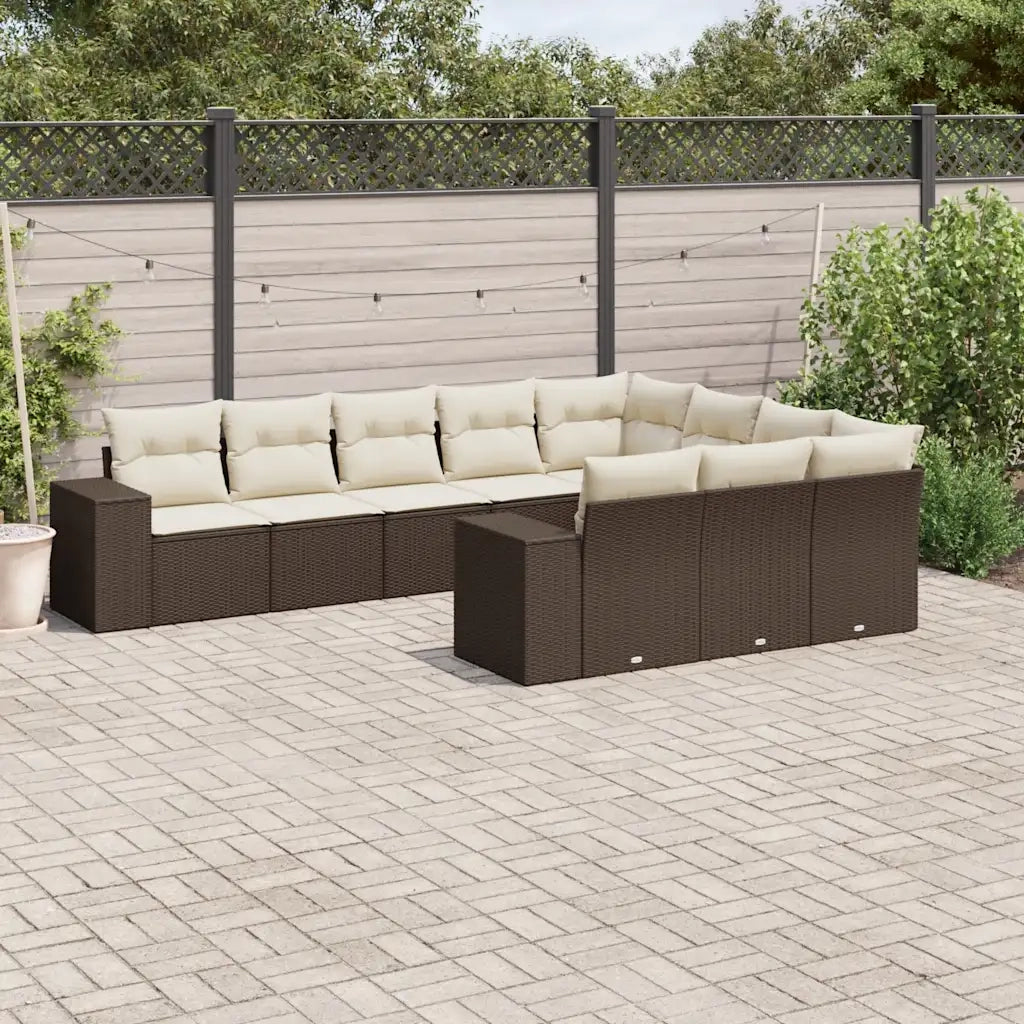 Set Divani da Giardino 10pz con Cuscini in Polyrattan Marrone 3255430