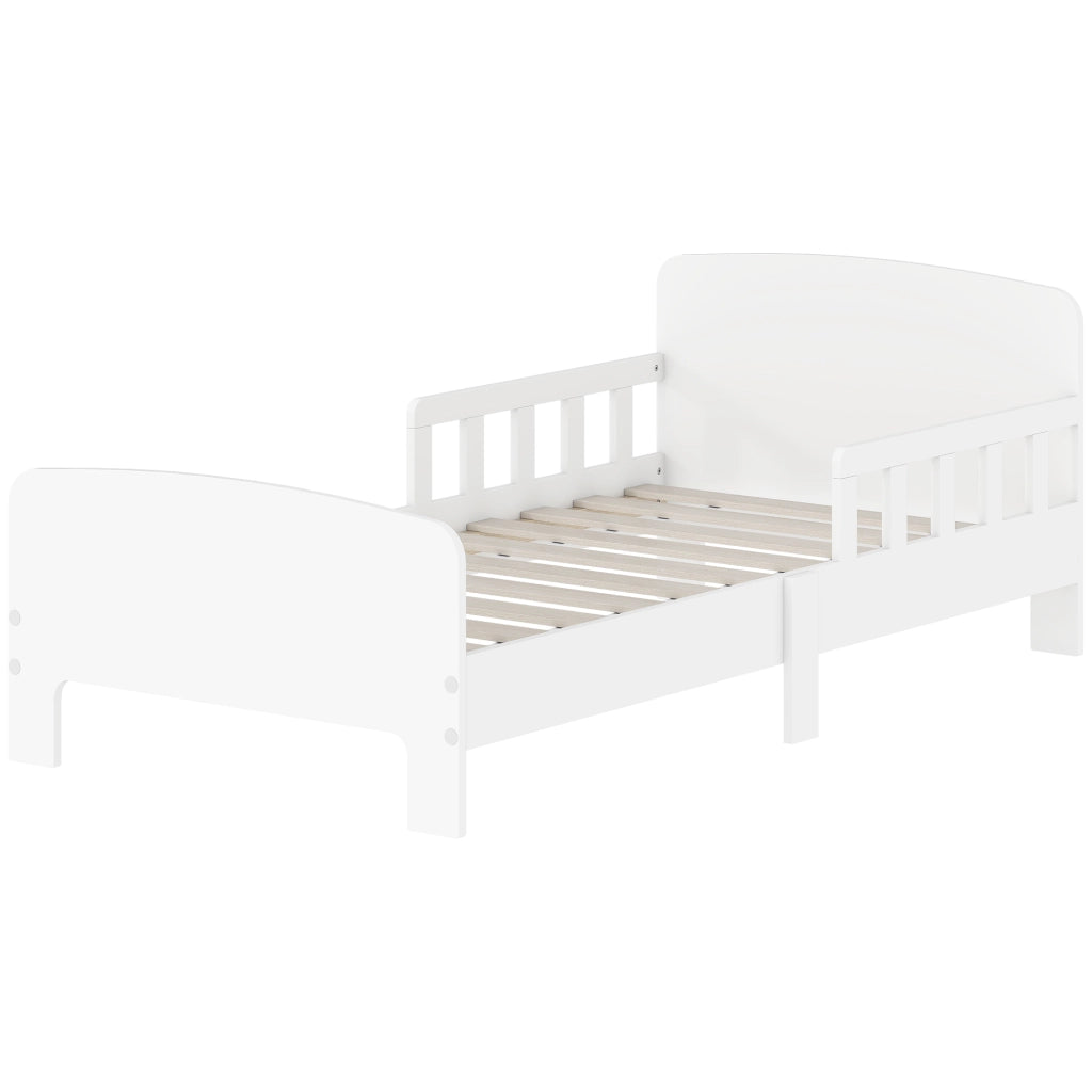 Letto per Bambini 3-8 Anni Basso con Sponde Laterali e Bordi Lisci ¨C Minimal ¨C Legno Bianco 143.5x74.2x54 cm