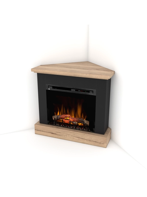 Caminetto Elettrico Angolare da pavimento A Libera Installazione 28' Nero-Rovere chiaro - YUKON