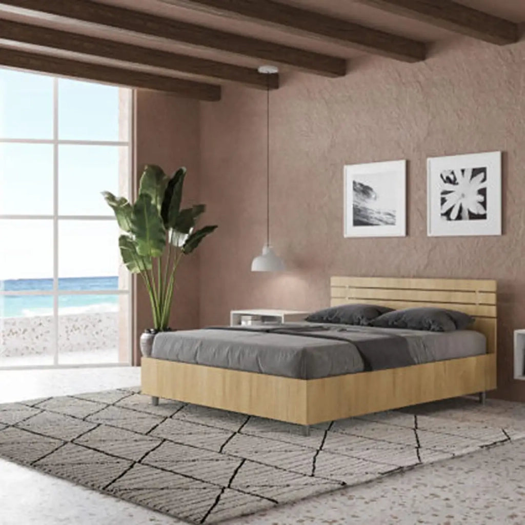 Letto matrimoniale francese contenitore 140x190 testata dritta con doghe quercia Ankel