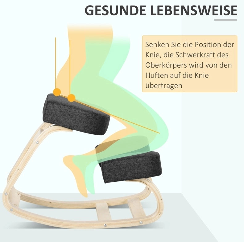 Sedia inginocchiata ergonomica in legno, nera