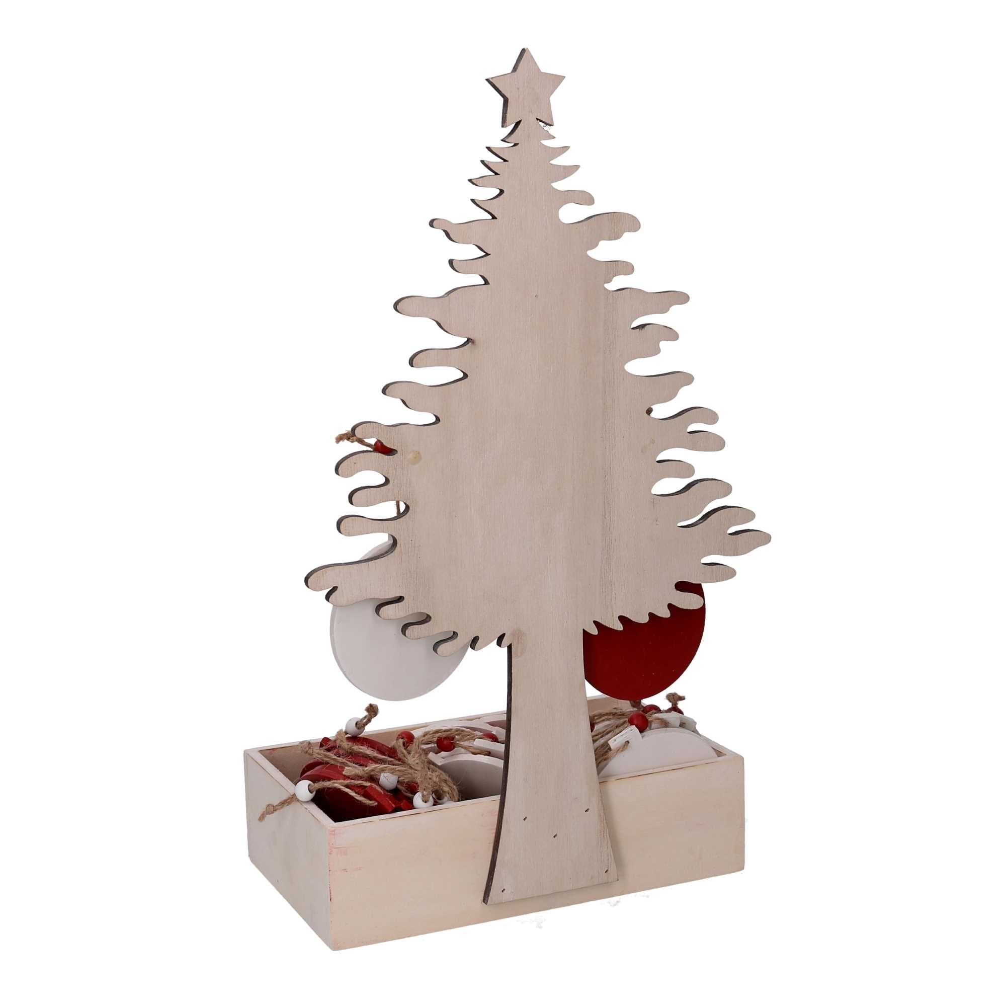 Albero espositore legno naturale c/24 decorazioni sfera cm 24x14xh42