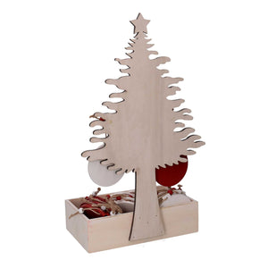 Albero espositore legno naturale c/24 decorazioni sfera cm 24x14xh42