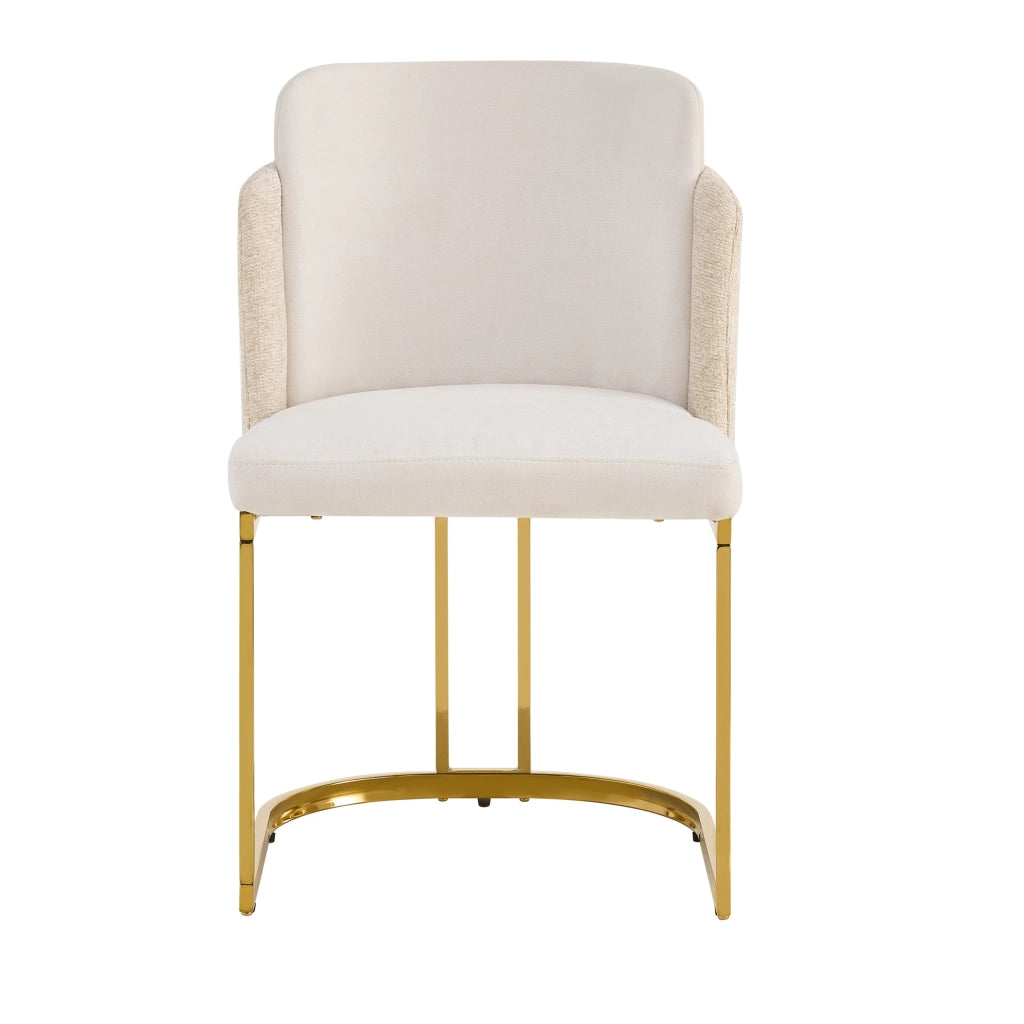Set di 4 sedie 61.5x53.5x86 cm con doppio schienale in chenille beige e oro