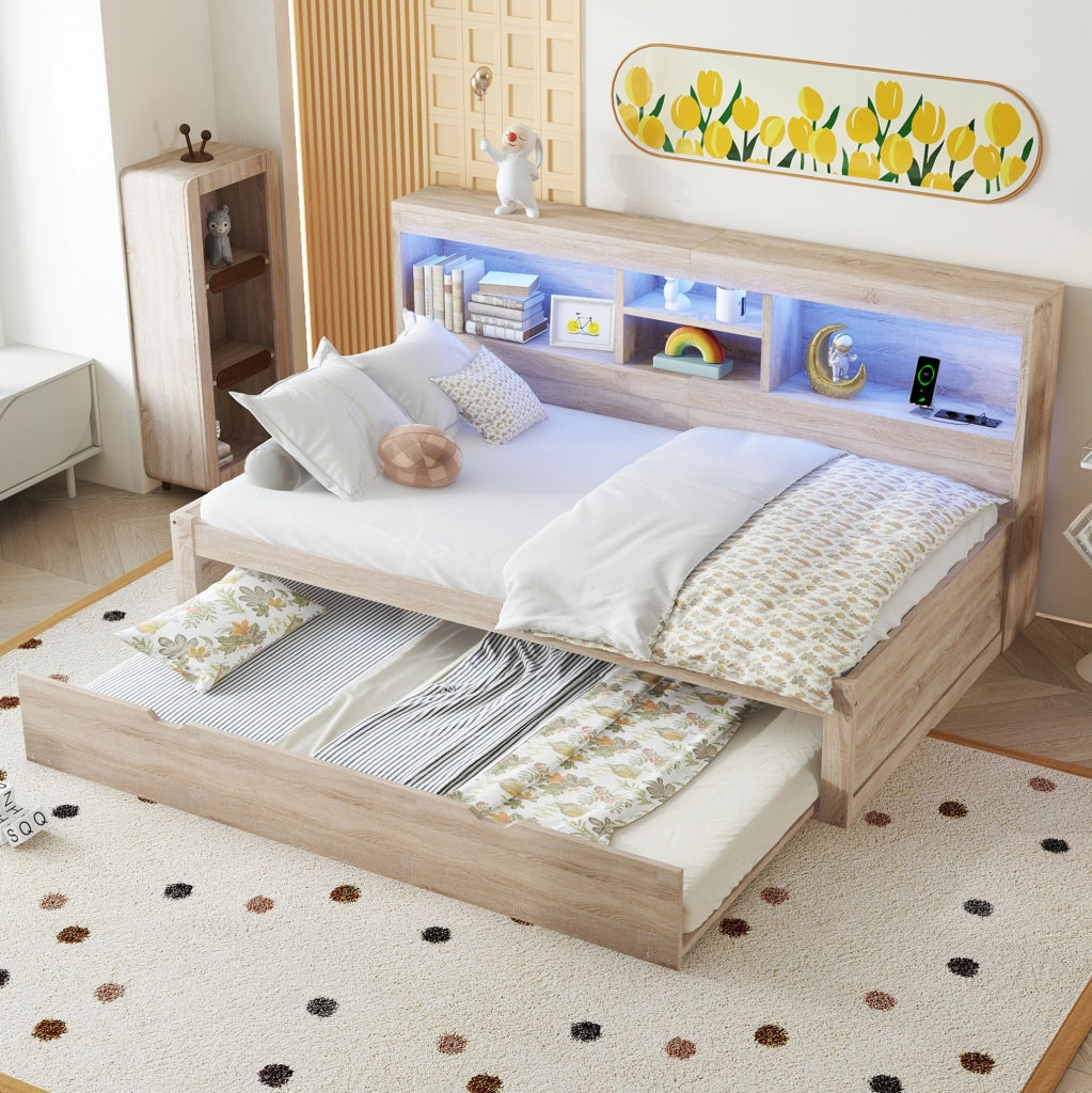 Letto da giorno estraibile 90x200 cm con LED, USB e vano laterale