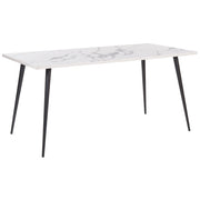 Tavolo da Pranzo Effetto Marmo Bianco Piano Gambe in Metallo Nero Rettangolare 160 x 80 cm per 6 Persone Stile Glamour Moderno