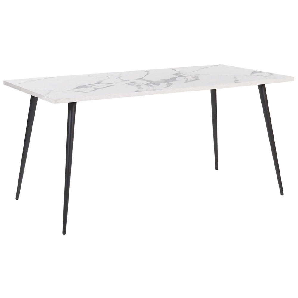 Tavolo da Pranzo Effetto Marmo Bianco Piano Gambe in Metallo Nero Rettangolare 160 x 80 cm per 6 Persone Stile Glamour Moderno