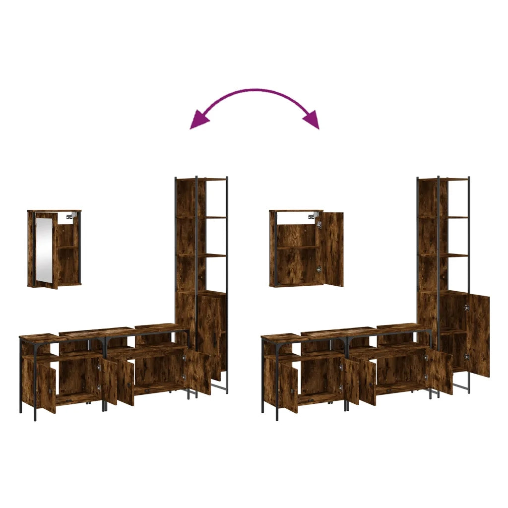 Set Mobili da Bagno | Armadio da bagno 4 pz Rovere Fumo in Legno Multistrato