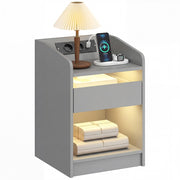 Comodino con LED RGB, stazione di ricarica USB, cassetto e controllo remoto ¨C zephmum ¨C grigio, 40x40x58 cm