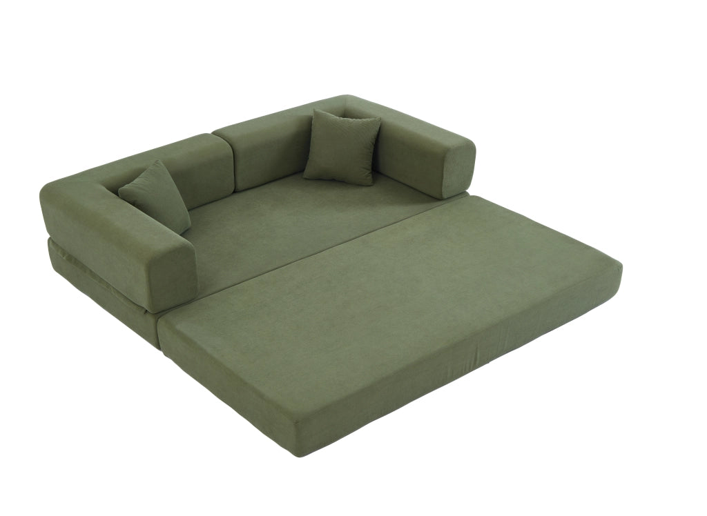 Divano Letto Pieghevole con Cuscino Cilindrico ¨C Xylo ¨C Verde, Velluto a Coste