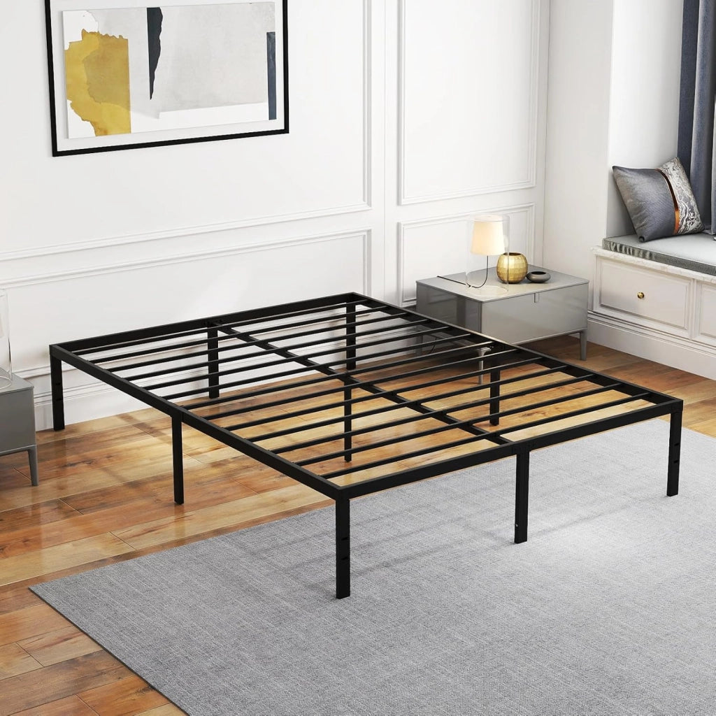 COSTWAY Struttura Letto Matrimoniale in Ferro 160 x 200 cm, Telaio Letto con 9 Piedini Anriscivolo, Supporto di Doghe Resistenti Capacità di 300 kg, con Spazio Sotto il Letto