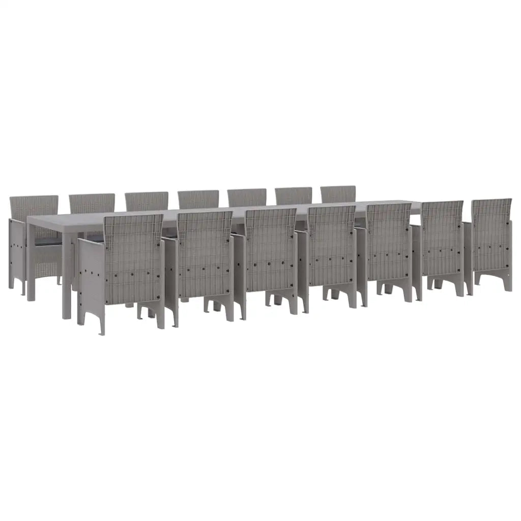 Set da pranzo da giardino con cuscini 15 pcs Grigio chiaro PP