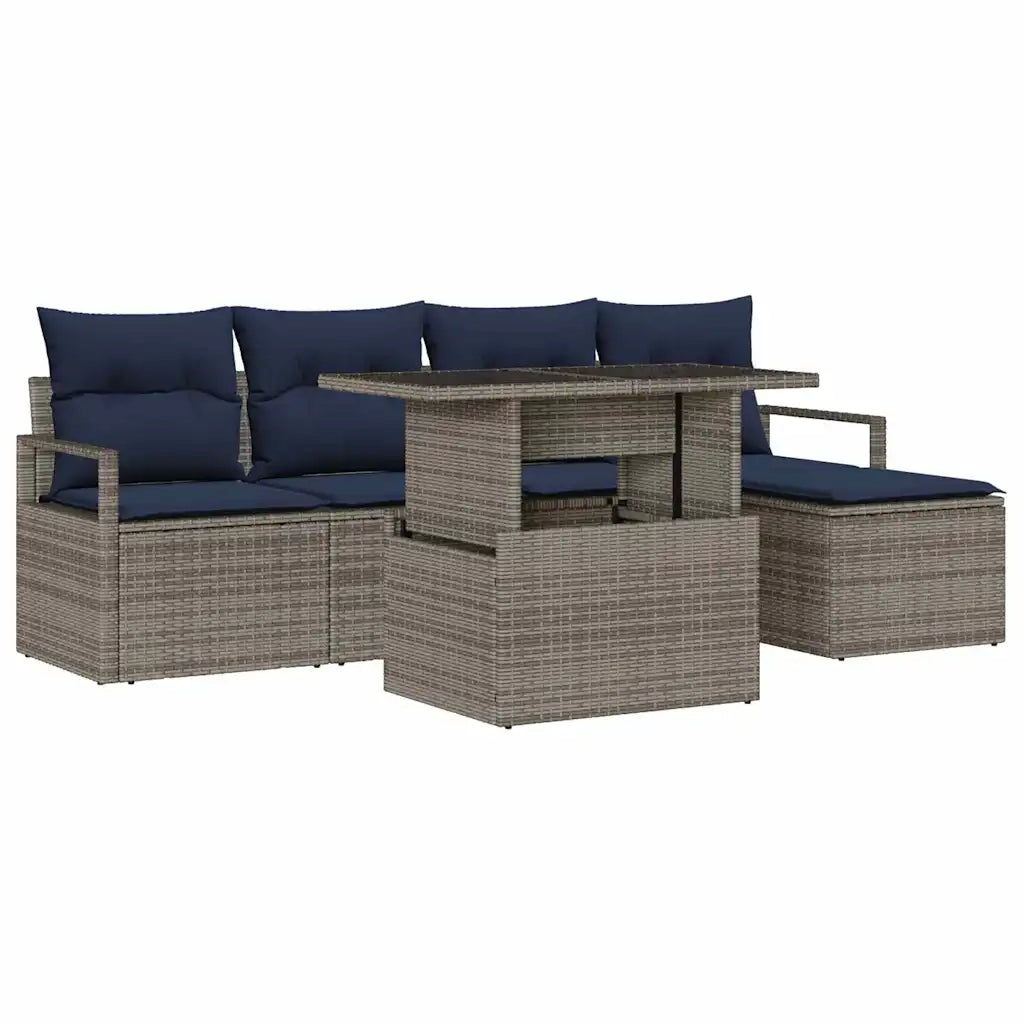 Set Divano da Giardino con cuscino 6 pcs grigio e blu navy