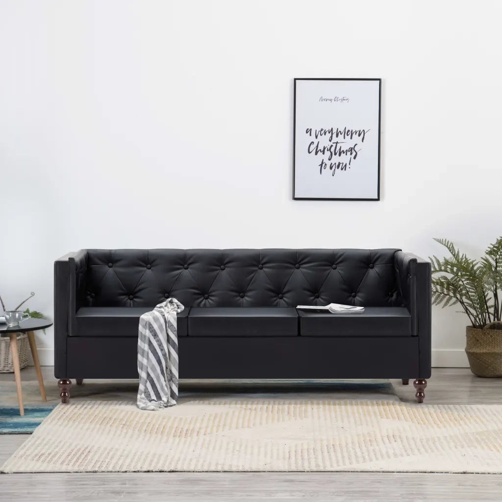 Divano Chesterfield a 3 Posti Rivestito in Similpelle Nero 247154