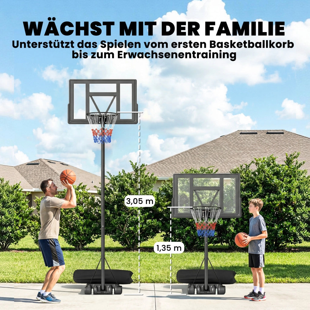 Canestro da Basket Regolabile Esterno ¨C Zephmum ¨C Altezza 135-305cm con Retro 110x70cm e Ruote