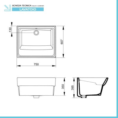 Pilozzo lavatoio 75x61 cm da appoggio in ceramica modello Messico