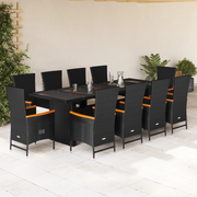 vidaXL Set da Pranzo da Giardino 11 pz con Cuscini in Polyrattan Nero