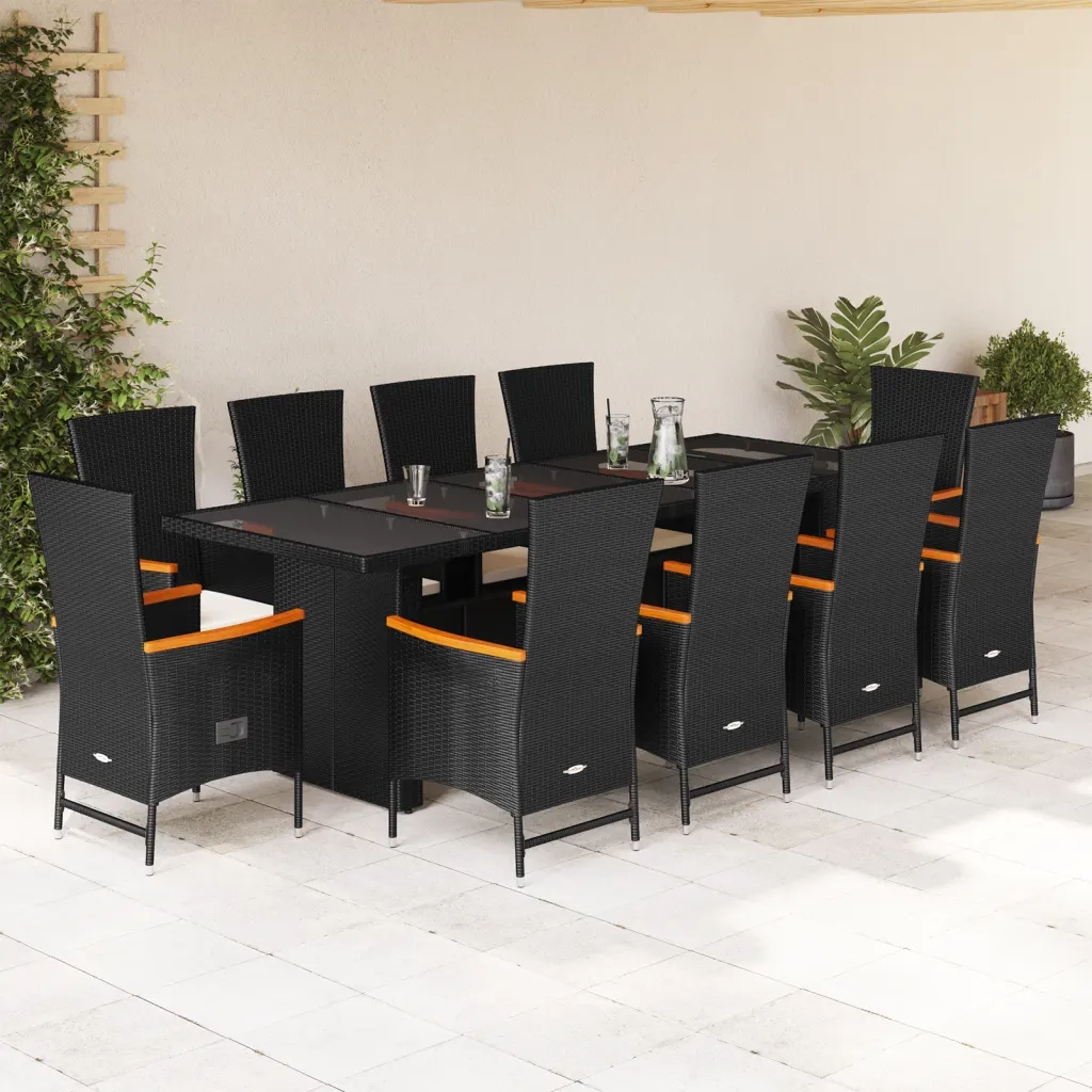 vidaXL Set da Pranzo da Giardino 11 pz con Cuscini in Polyrattan Nero